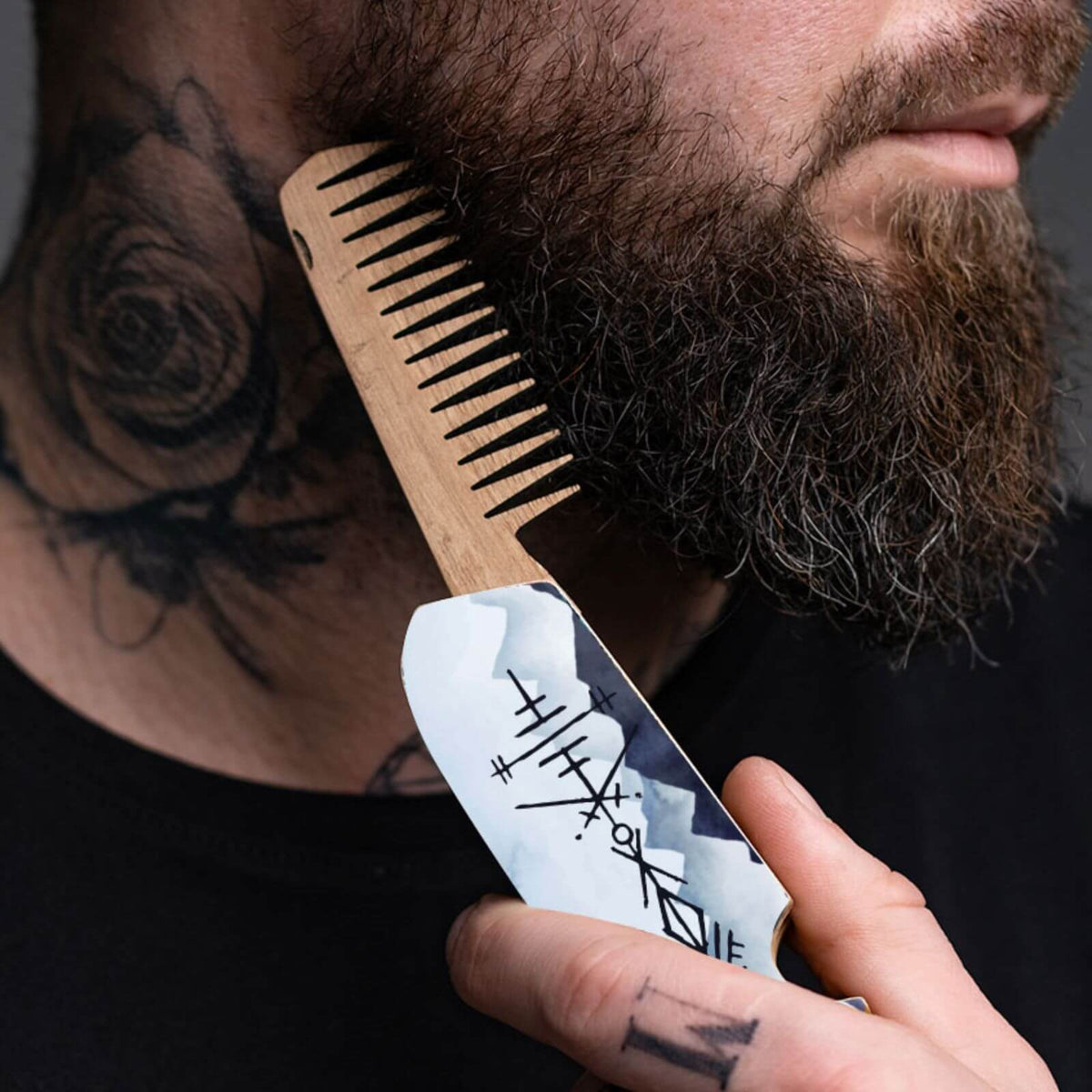 Wooden Beard Comb - Mountain Runes – Bearded Only