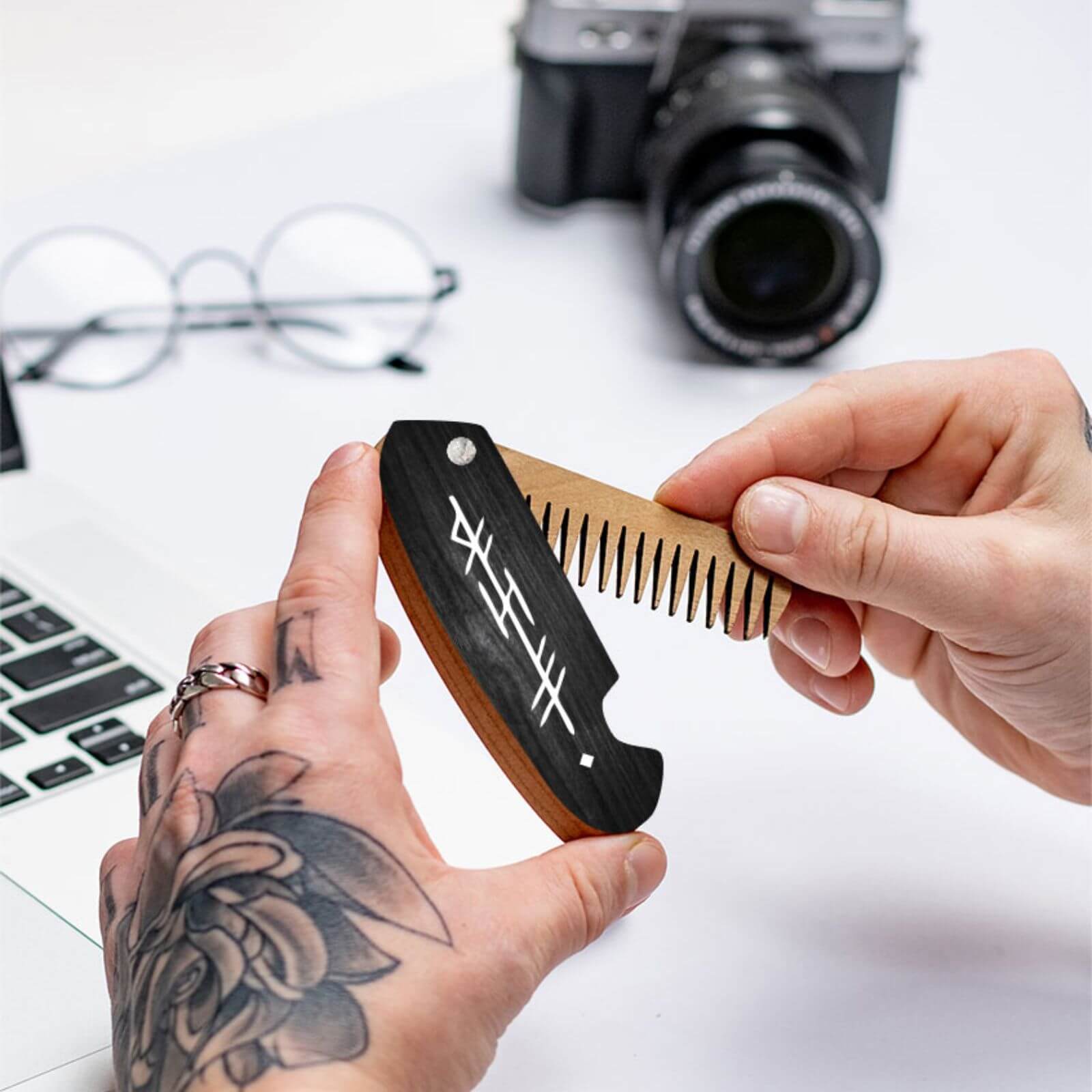 Wooden Beard Comb - Black Runes – Bearded Only